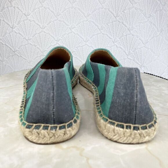 J. Crew Flats Women 8 Navy Green Kely Stripe Canvas Slip On Nautical Espadrilles - Picture 8 of 14